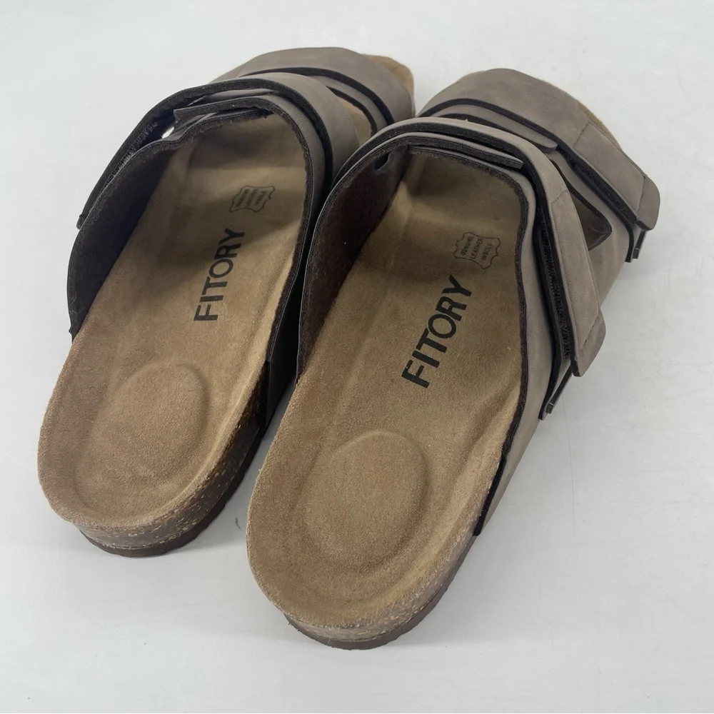 FITORY Mens Classic Sandals with Two Straps Beach Slides for Summer Brown